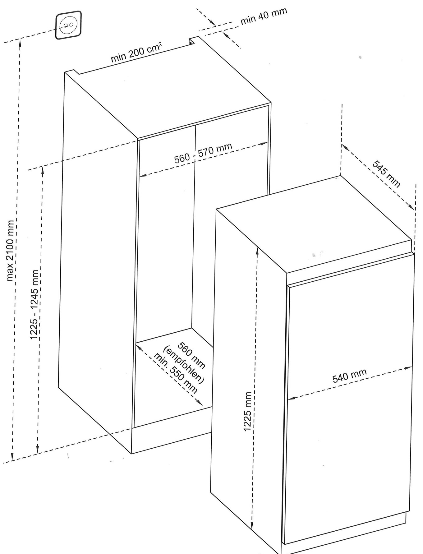 Kühlschrank Nische 1230 cm