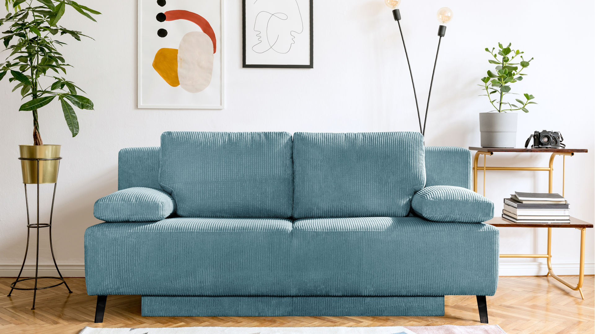 Schlafsofa Z19648 - Cord blau, 140x194cm Liegefläche