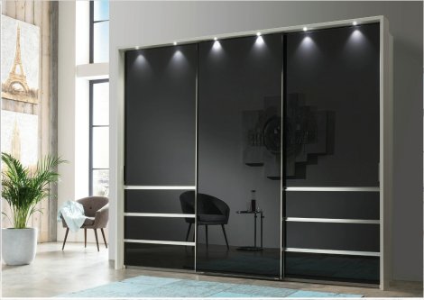 Schwebetürenschrank Glasfront schwarz 300cm breit  Z22053-1
